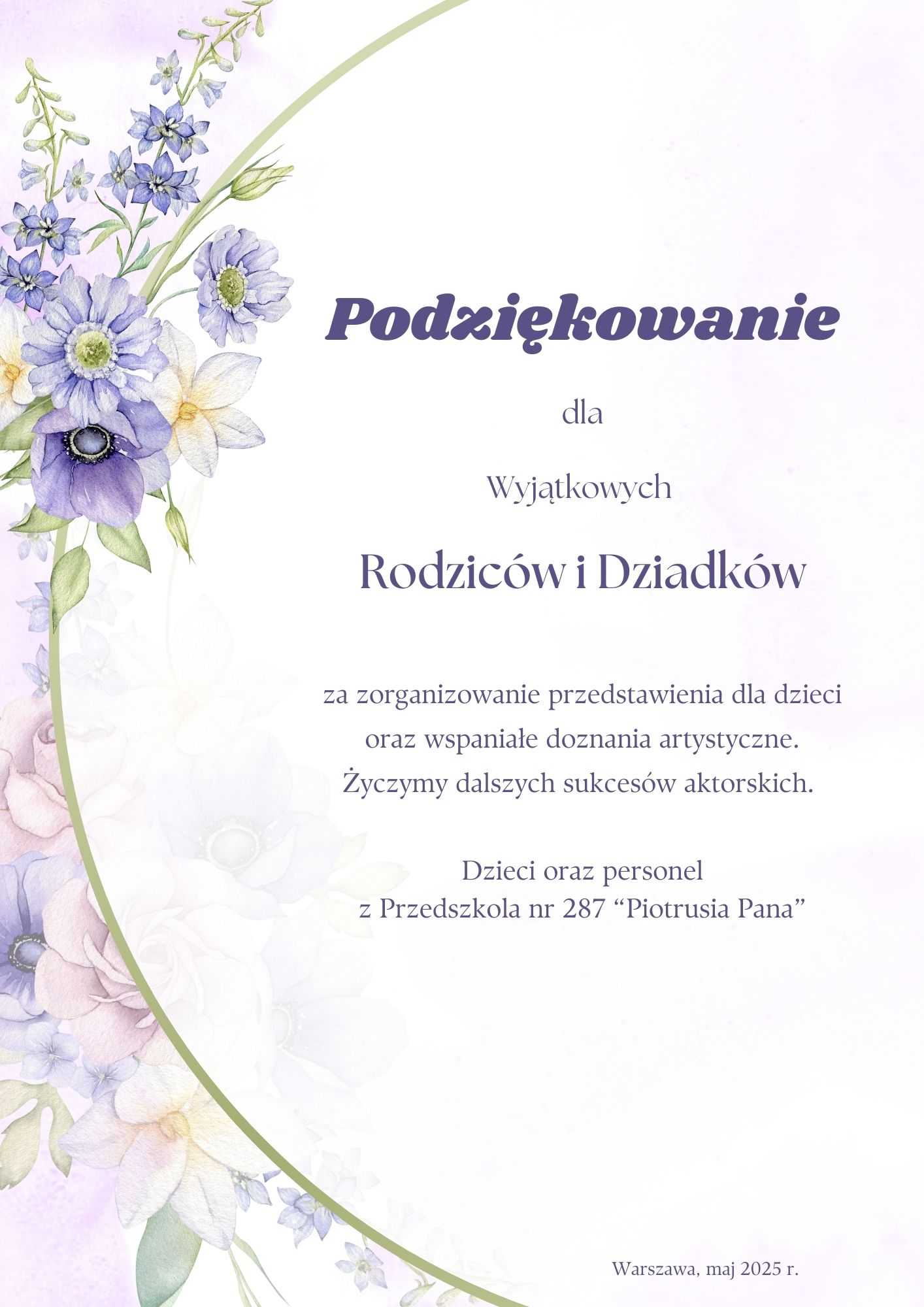 PODZIĘKOWANIA DLA WYJĄTKOWYCH RODZICÓW I DZIADKÓW :)
