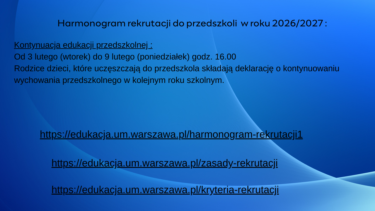 HARMONOGRAM REKRUTACJI DO PRZEDSZKOLA 2026/2027 - 