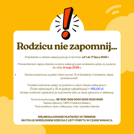 Rodzicu pamiętaj o wpłatach za żywienie